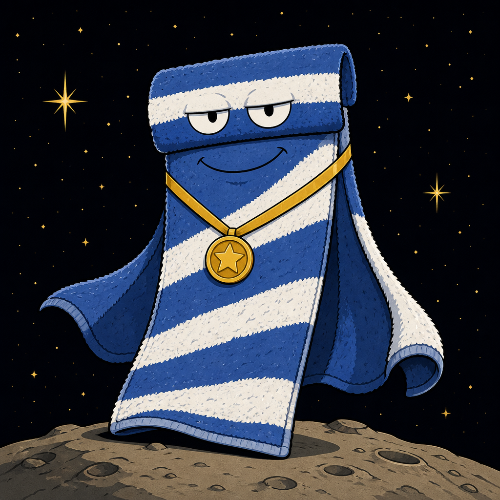 A heroic towel standing proud